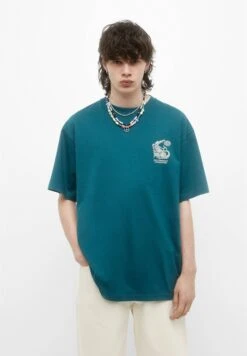 PULL & BEAR Short SleeveWith GraphicT-Shirt Con StampaGreen Uomo T-shirt E Polo PUC22O1MJ-M11