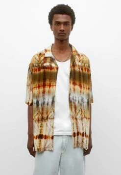 PULL & BEAR Geometric Tie-Dye Short SleeveCamiciaKhaki Uomo Camicie PUC22D0JM-N11