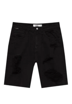 PULL & BEAR Ripped Bermuda- Shorts Di Jeans - Black -Pull & Bear 09357fde21564ae8ac29c95b75a0c804