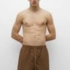 PULL & BEAR Basic With Elastic WaistbandShorts Da MareBrown Uomo Moda Mare PUC82H02S-O11