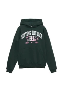 PULL & BEAR GRAPHIC - Felpa Con Cappuccio - Dark Green