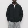 PULL & BEAR BASIC QUARTER-ZIP - Felpa - Black