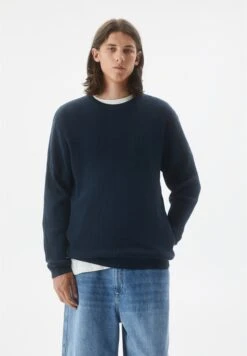 PULL & BEAR Waffle-With Embroiderd Label - Maglione - Blue