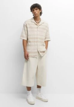 PULL & BEAR Striped Short Sleeve - Camicia - Ochre