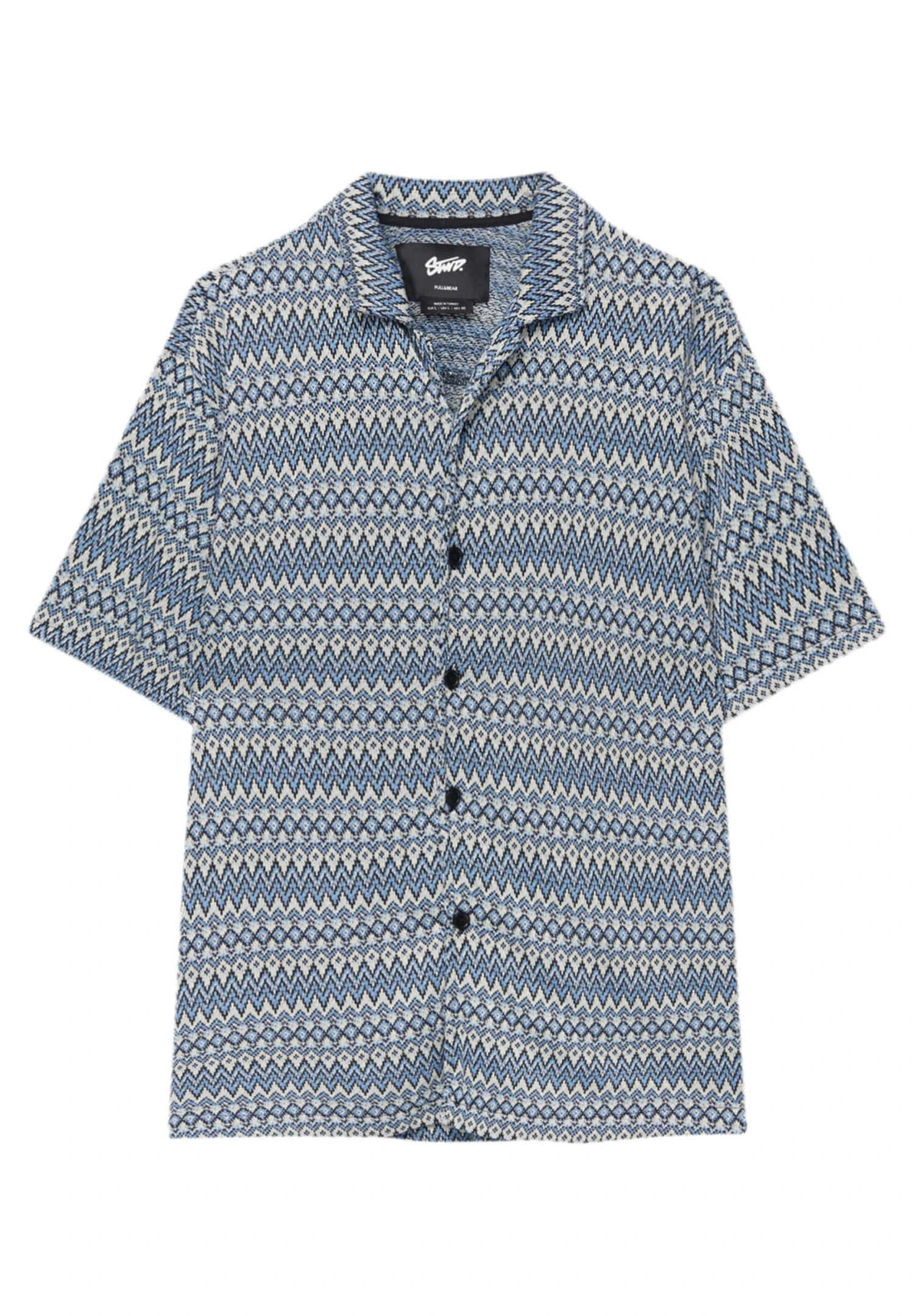 PULL & BEAR Stwd Print Short Sleeve - Camicia - Blue 5 PULL & BEAR Stwd Print Short Sleeve - Camicia - Blue - immagine 5