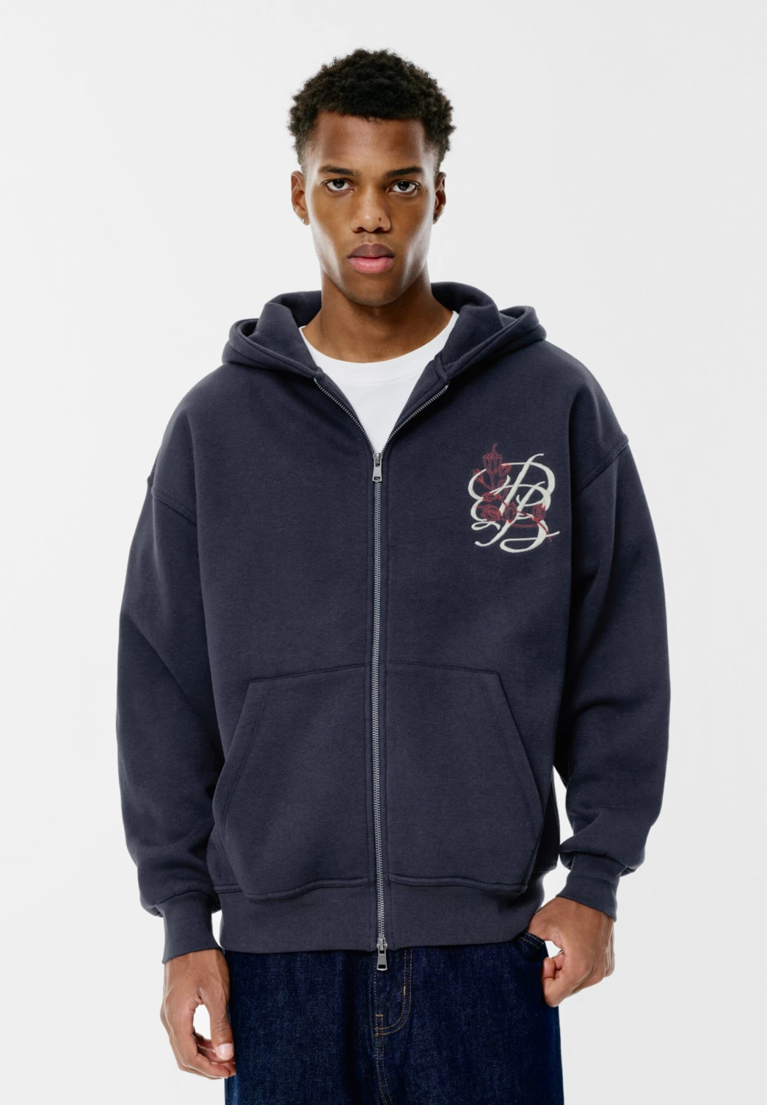PULL & BEAR EMBROIDERED - Felpa Con Zip - Dark Blue 1 PULL & BEAR EMBROIDERED - Felpa Con Zip - Dark Blue