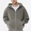 PULL & BEAR WASHED BOXY HOODIE - Felpa Con Zip - Grey