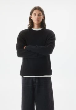 PULL & BEAR Waffle-With Embroiderd LabelMaglioneBlack Uomo Maglieria PUC22Q099-Q11