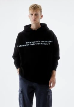 PULL & BEAR Black Paris SloganFelpa Con CappuccioBlack Uomo Maglieria E Felpe PUC22S0R5-Q11
