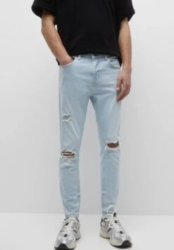 PULL & BEAR RippedJeans Slim FitLight Blue Denim Uomo Jeans PUC22G0OH-K13