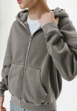 PULL & BEAR WASHED BOXY HOODIE - Felpa Con Zip - Grey -Pull & Bear 5f80eef5338b4753933ea1046f7c4157