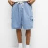 PULL & BEAR Waistband - Shorts Di Jeans - Stone Blue Denim
