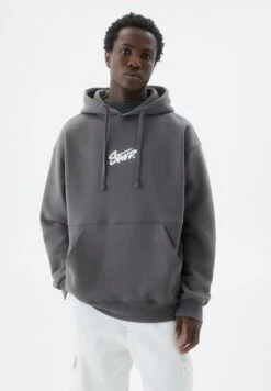 PULL & BEAR Logo - Felpa Con Cappuccio - Dark Grey