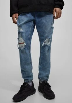 PULL & BEAR Mit Rissen Am Knie - Jeans Tapered Fit - Royal Blue
