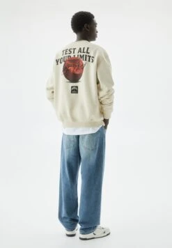 PULL & BEAR Brooklyn Varsity- Felpa - Mottled Beige -Pull & Bear 6b92b4960be845e2977792fc5112a7ee