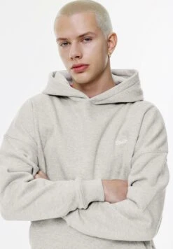 PULL & BEAR STWD EMBROIDERED LOGO - Felpa Con Cappuccio - Grey -Pull & Bear 6ba7fc2663a14b908248cc266dc85137