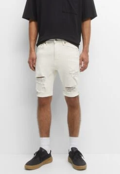 PULL & BEAR Frayed Bermuda - Shorts Di Jeans - Beige