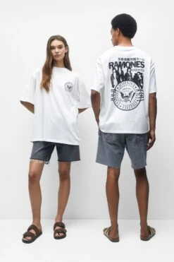 PULL & BEAR RamonesT-Shirt Con StampaWhite Uomo T-shirt E Polo PUC22O1OF-A11