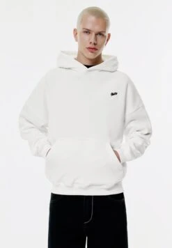 PULL & BEAR STWD EMBROIDERED LOGO - Felpa Con Cappuccio - White