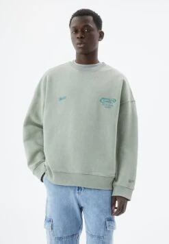 PULL & BEAR Green Garment-DyeFelpaGreen Uomo Maglieria E Felpe PUC22S0QZ-M11