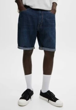 PULL & BEAR With Turn Up Hems - Shorts Di Jeans - Dark Blue Denim