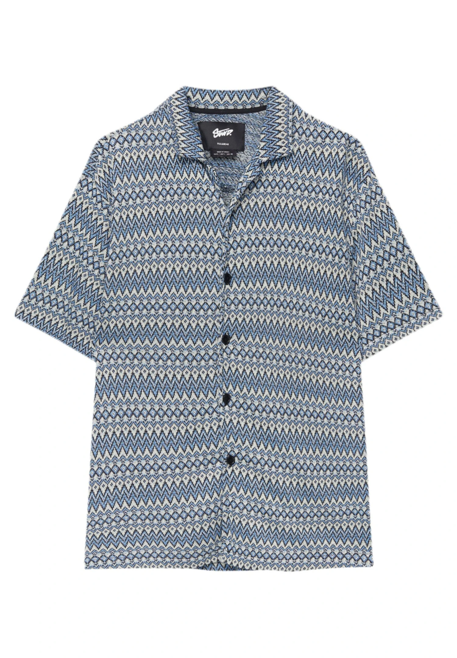 PULL & BEAR Stwd Print Short Sleeve - Camicia - Blue 7 PULL & BEAR Stwd Print Short Sleeve - Camicia - Blue - immagine 7