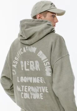 PULL & BEAR WASHED WITH BACK SLOGAN - Felpa Con Cappuccio - Grey