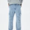 PULL & BEAR With Front Panel Jeans A SigarettaLight-Blue Denim Uomo Jeans PUC24A001-K11