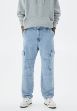 PULL & BEAR With Front Panel Jeans A SigarettaLight-Blue Denim Uomo Jeans PUC24A001-K11