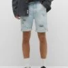 PULL & BEAR Ripped - Shorts Di Jeans - Blue Denim