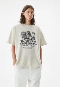 PULL & BEAR Short Sleeve With Slogan - T-Shirt Con Stampa - Sand
