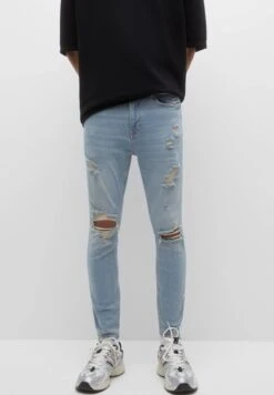 PULL & BEAR Ripped - Jeans Slim Fit - Light Blue