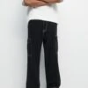 PULL & BEAR Contrast Seam - Pantaloni Cargo - Black