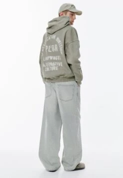 PULL & BEAR WASHED WITH BACK SLOGAN - Felpa Con Cappuccio - Grey -Pull & Bear bebdde72996041bfb3b2f5d0d8dfcb73