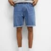 PULL & BEAR Bermuda With Turn-Up Hems - Shorts Di Jeans - Blue Denim