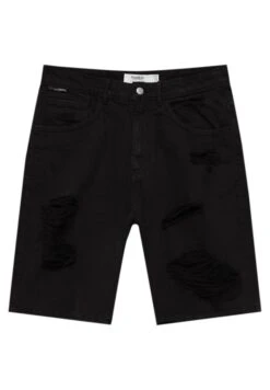 PULL & BEAR Ripped Bermuda- Shorts Di Jeans - Black -Pull & Bear c3cbd99e0a374a1a82f849586f0d1b8d