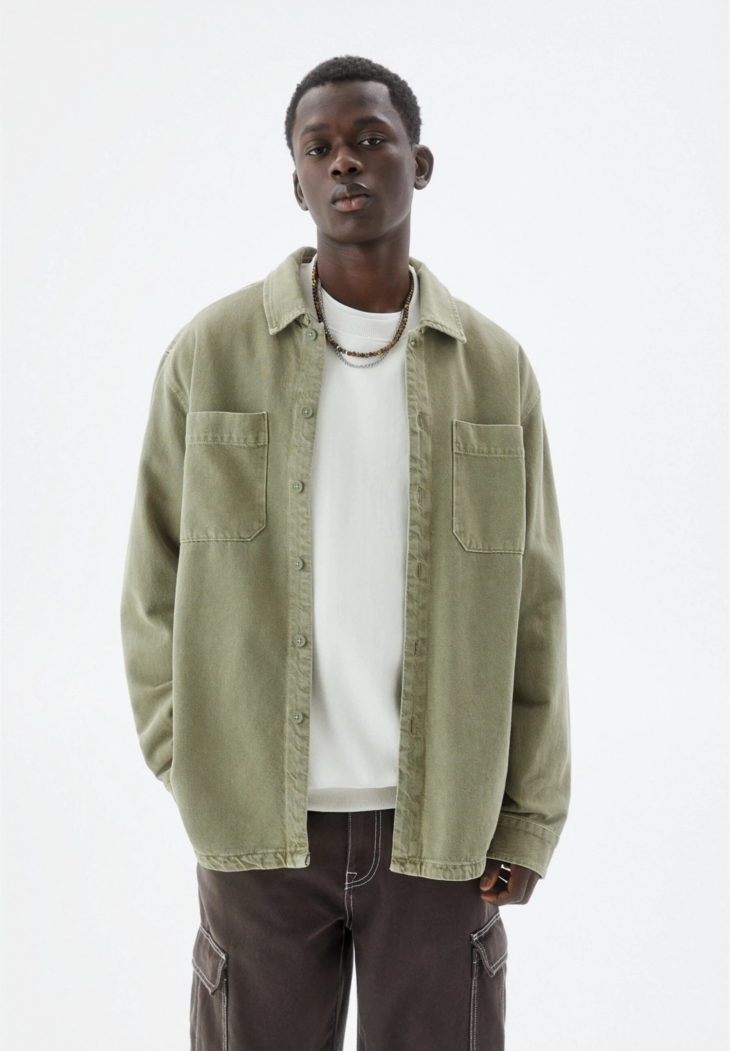 PULL & BEAR Long Sleeve- Camicia - Khaki 1 PULL & BEAR Long Sleeve- Camicia - Khaki