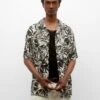 PULL & BEAR Floral Print Short Sleeve - Camicia - Black