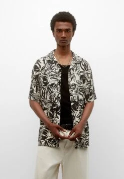 PULL & BEAR Floral Print Short Sleeve - Camicia - Black