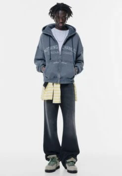 PULL & BEAR EMBROIDERED - Felpa Con Zip - Blue