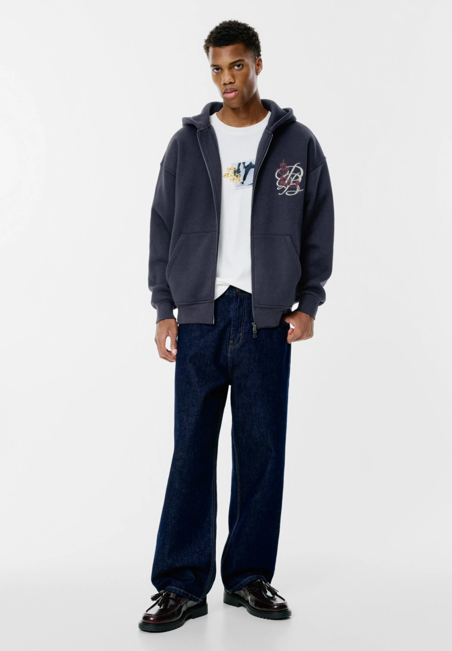 PULL & BEAR EMBROIDERED - Felpa Con Zip - Dark Blue 2 PULL & BEAR EMBROIDERED - Felpa Con Zip - Dark Blue - immagine 2
