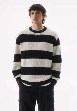 PULL & BEAR Striped Long Sleeve - Maglione - White