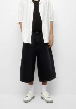 PULL & BEAR Baggy Fit Extra Wide-Leg-BermudaShorts Di JeansBlack Uomo Bermuda PUC22F0DF-Q11