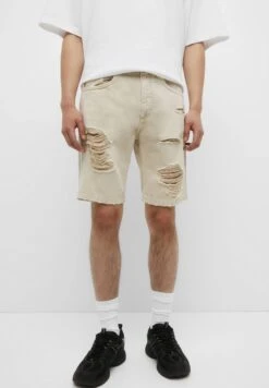PULL & BEAR Ripped Bermuda- Shorts Di Jeans - Stone