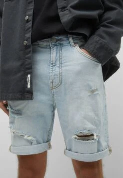 PULL & BEAR Ripped - Shorts Di Jeans - Blue Denim -Pull & Bear e255dd69e8964e91b8bf61d832ec4b47