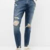 PULL & BEAR Ripped- Jeans A Sigaretta - Dark-Blue Denim