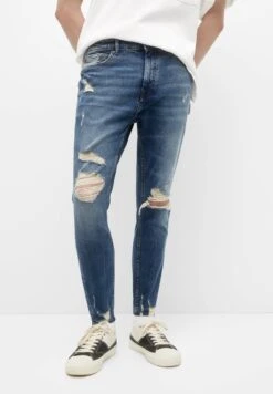 PULL & BEAR Ripped- Jeans A Sigaretta - Dark-Blue Denim