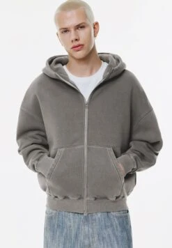 PULL & BEAR WASHED BOXY HOODIE - Felpa Con Zip - Grey -Pull & Bear e69fcabe53b1412685089e1cf9066e06