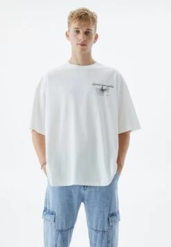 PULL & BEAR Different Time Realities Embroidered - T-Shirt Con Stampa - White