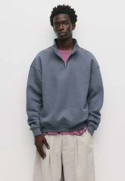 PULL & BEAR BASIC QUARTER-ZIP - Felpa - Blue Grey
